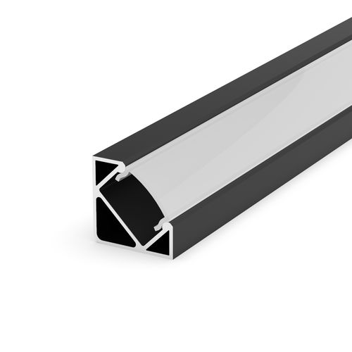 Aluminium Eckig LED Profil, 100cm 45° für 8-12mm LED Streifen, Profil LT3 Schwarz ohne Abdeckung