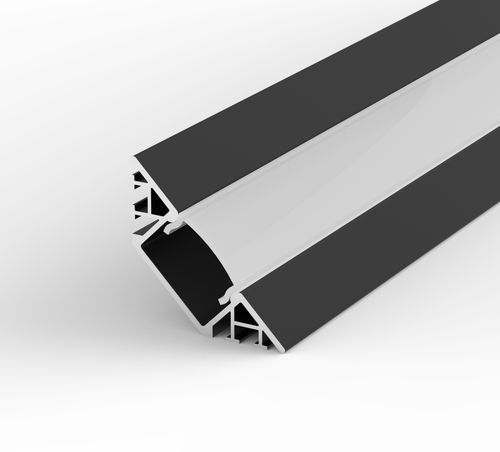 Aluminium Eckig LED Profil, 100cm 45° für 8-12mm Streifen, Schwarz Profil LT7 + Milchig Abdeckung