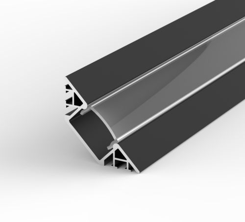 Aluminium Eckig LED Profil, 100cm 45° für 8-12mm Streifen Schwarz Profil LT7 + Transparent Abdeckung