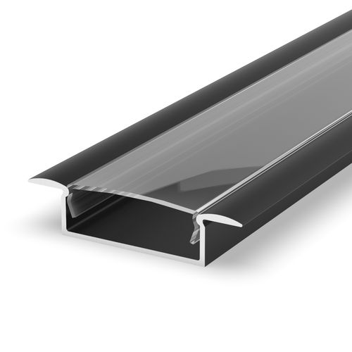 SET: Große Aluminium LED Profil, 100cm für 20mm LED Streifen Schwarz + Abdeckung LT14 Transparent