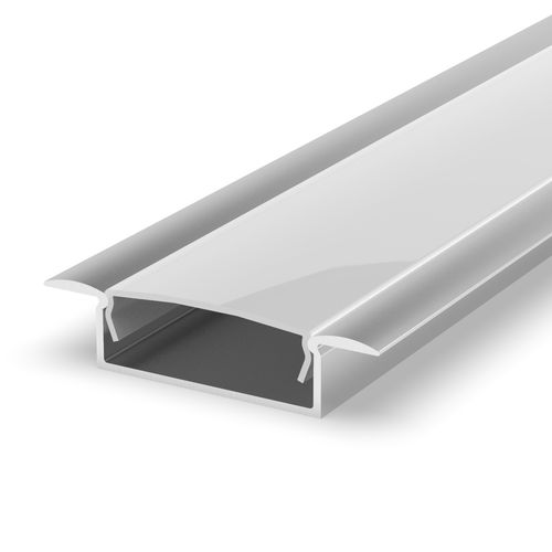 SET: Große Aluminium LED Profil, 100cm für 20mm LED Streifen Silber + Abdeckung LT14 Milchig