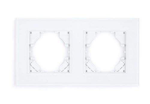 Glas 2 Fach Rahmen EU-Standard für steckdose schutzkontakt Weiß Glas Platte