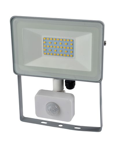 LED Strahler mit Bewegungsmelder, PIR 20 Watt Warmweiss, 1400 Lumen 220-240V Silber